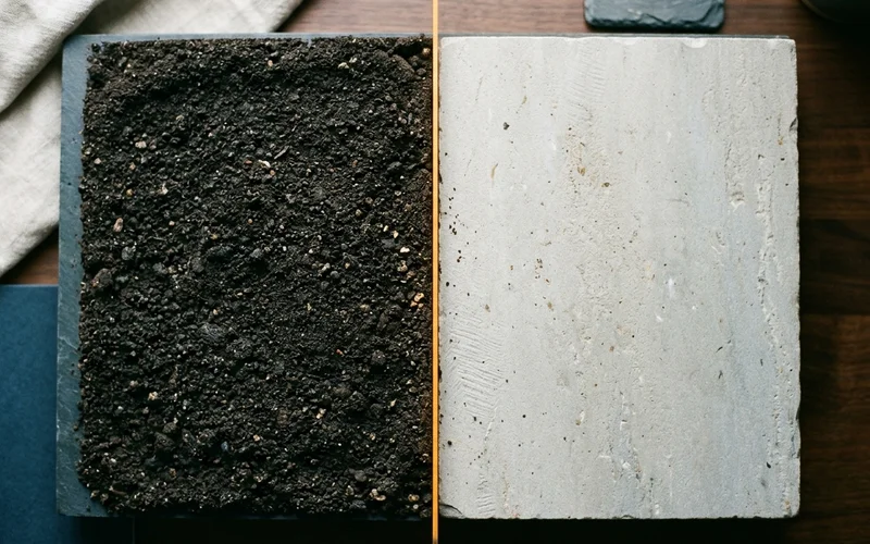 Minimal plan diagram separating planted areas from paved hardscape areas