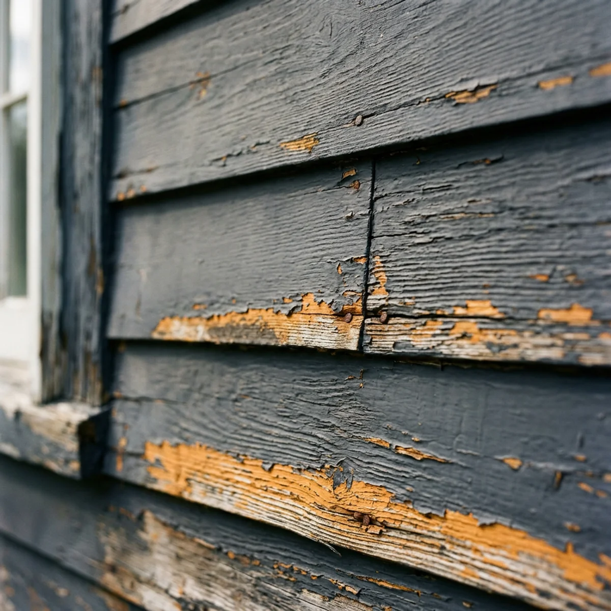 Abstract editorial motif evoking an older New England facade texture in muted slate and amber