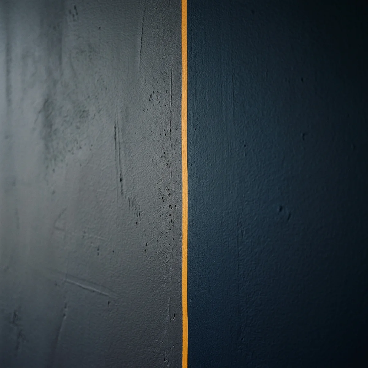 Abstract editorial study of flat colour fields meeting along a straight edge marked by an amber rule
